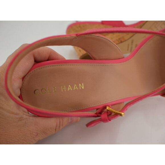 Cole Haan Womens Josie Sandals Pink Coral Leather Buckle Strap Wedge Heel 10B - Picture 10 of 12